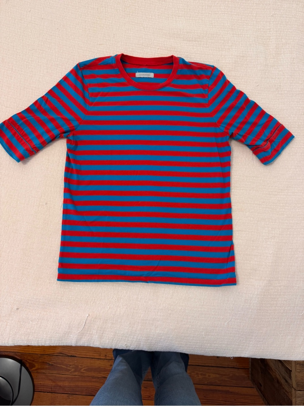 Outerknown Red and Blue Striped Short Sleeve Tee